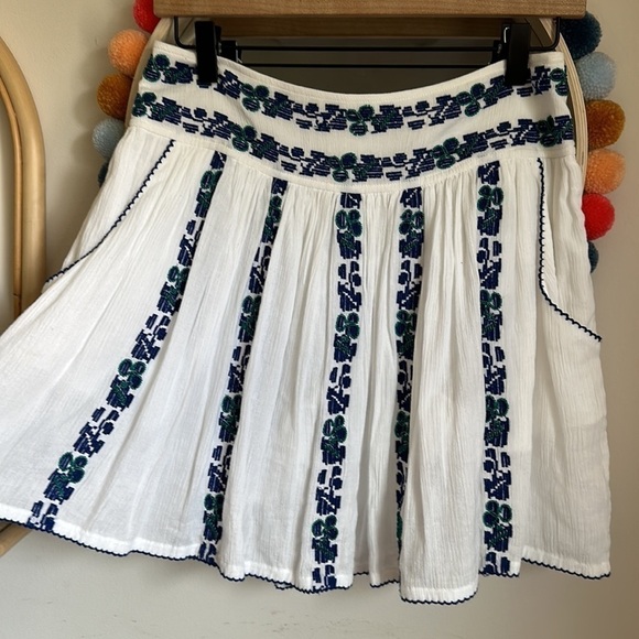 Tory Burch Alexandria Cotton Embroidered Beaded Flowy Summer Skirt - Picture 5 of 11
